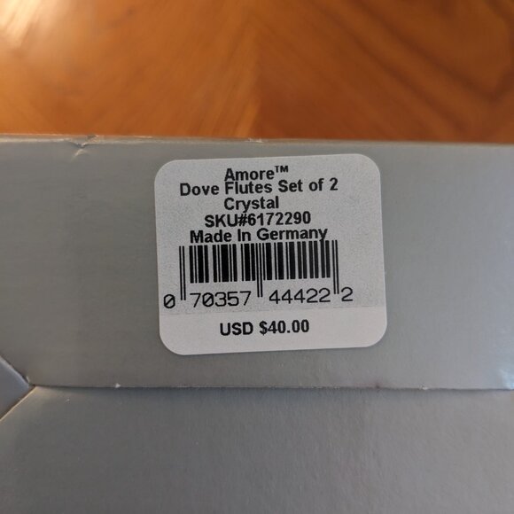 Pair of beautiful retro GORHAM CRYSTAL AMORE DOVE Toasting Flutes. Unused! - Picture 7 of 7